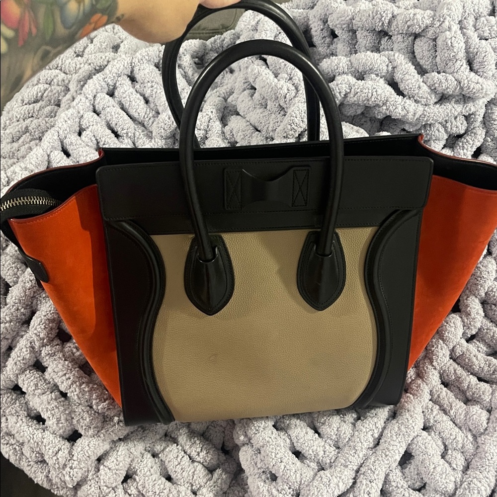 Celine Black, Tan, and Orange Luggage Tote - Picture 2 of 2